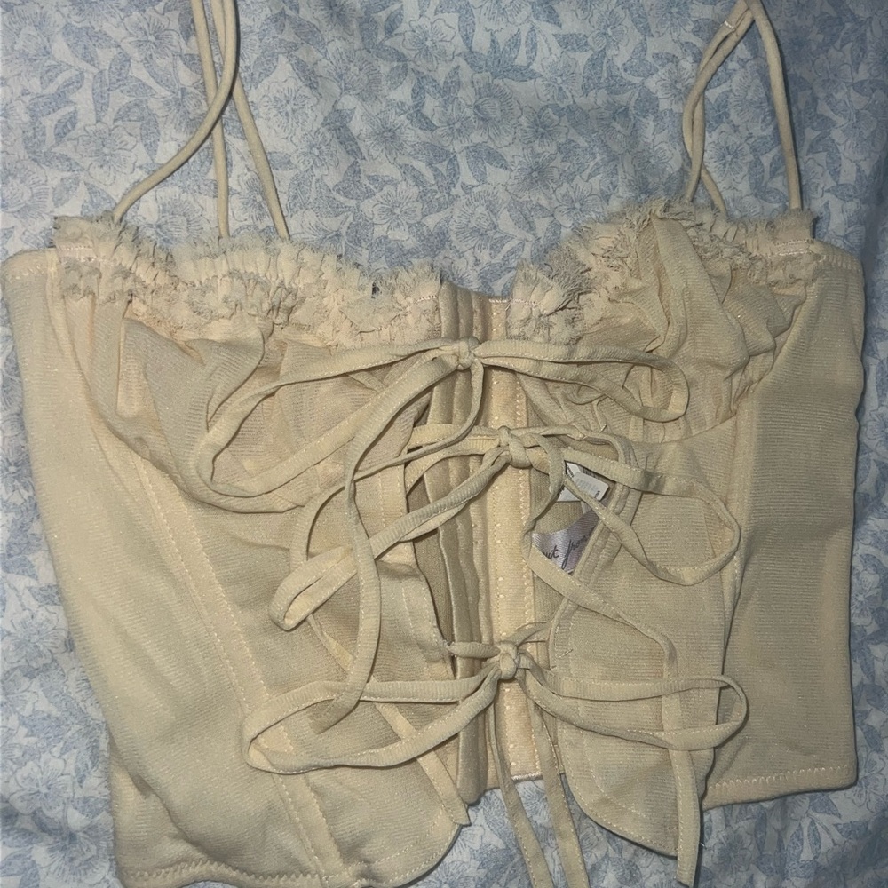 Elegant Cream Lace-Up Corset Top